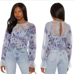 Free People floral long sleeve cropped shirt